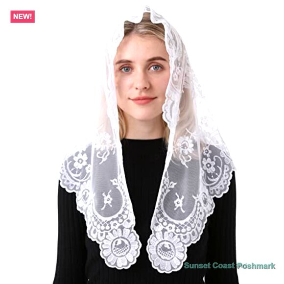 Embroidery Lace Mantilla Veil with Comb for Church Mass Bridal main image 5